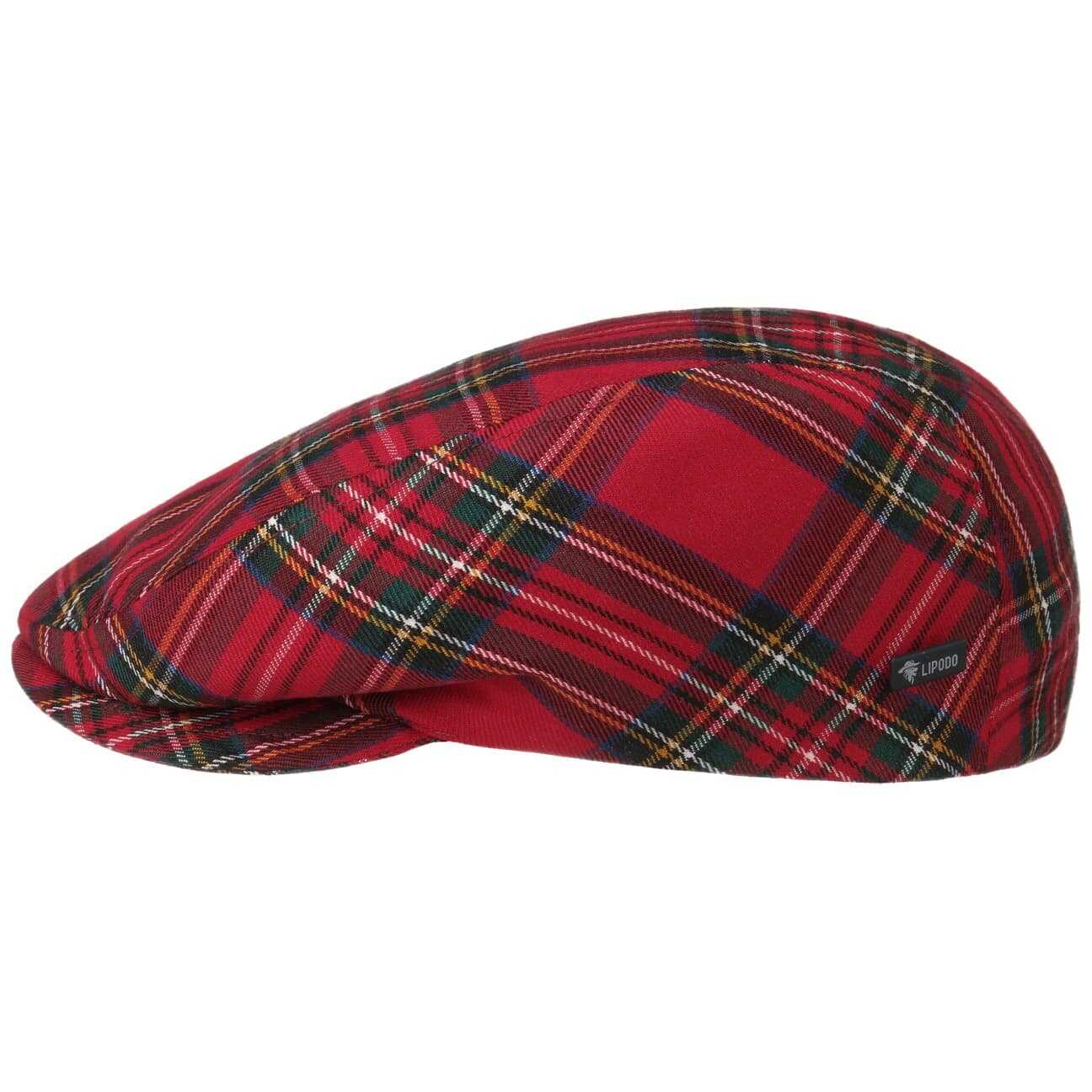Tartan Check Flat Cap by Lipodo, czerwony, 58 cm