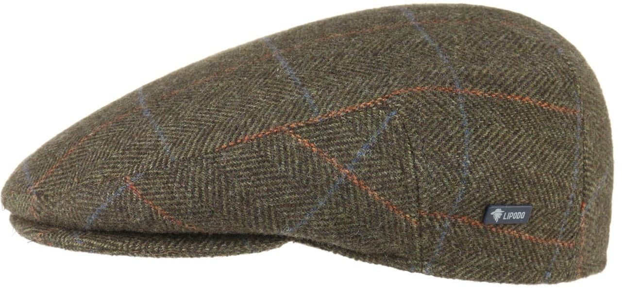 Płaski Kaszkiet z Wzorem w Kratkę by Lipodo, oliwkowy, 57 cm