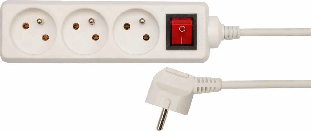Przedłużacz elektryczny, biały, 3 gniazda z uziemieniem, 1,5m z wyłącznikiem. Vorel 72524 - ZYSKAJ RABAT 30 ZŁ