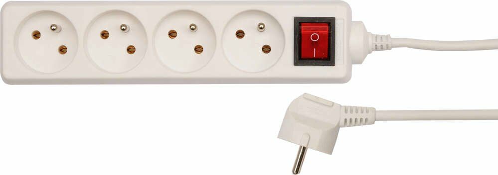 Przedłużacz elektryczny, biały, 4 gniazda z uziemieniem, 1,5m z wyłącznikiem Vorel 72525 - ZYSKAJ RABAT 30 ZŁ