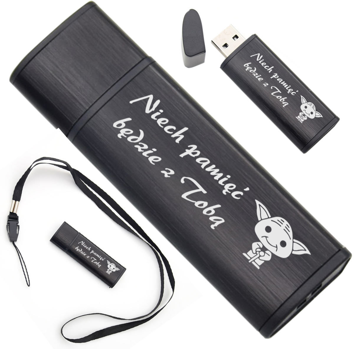 Pendrive czarno-czarny 16 GB Pamięć USB prezent z Grawerem