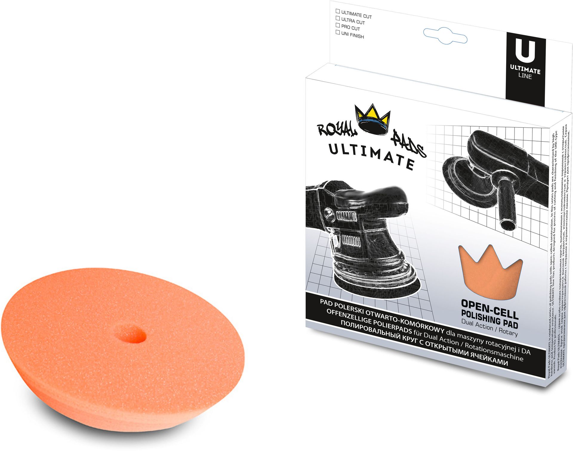 Royal Pads Ultimate Pro Cut  twardy pad polerski, pomarańczowy 80/100mm