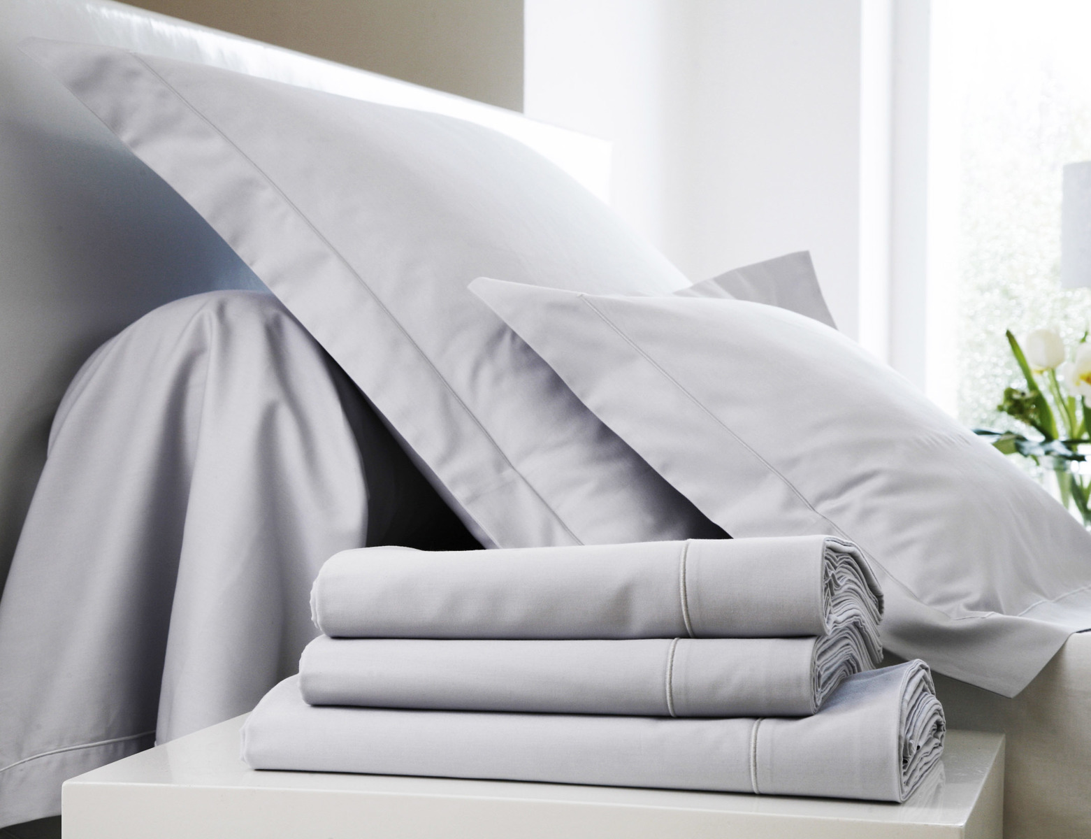 Blanc Des Vosges Prześcieradło satynowe bez ściągacza UNI Szare