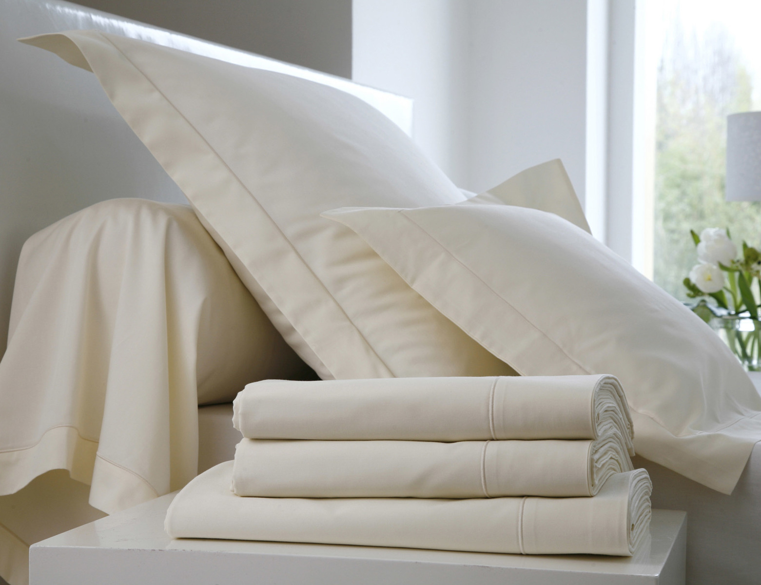 Blanc Des Vosges Prześcieradło satynowe bez ściągacza UNI Kremowe