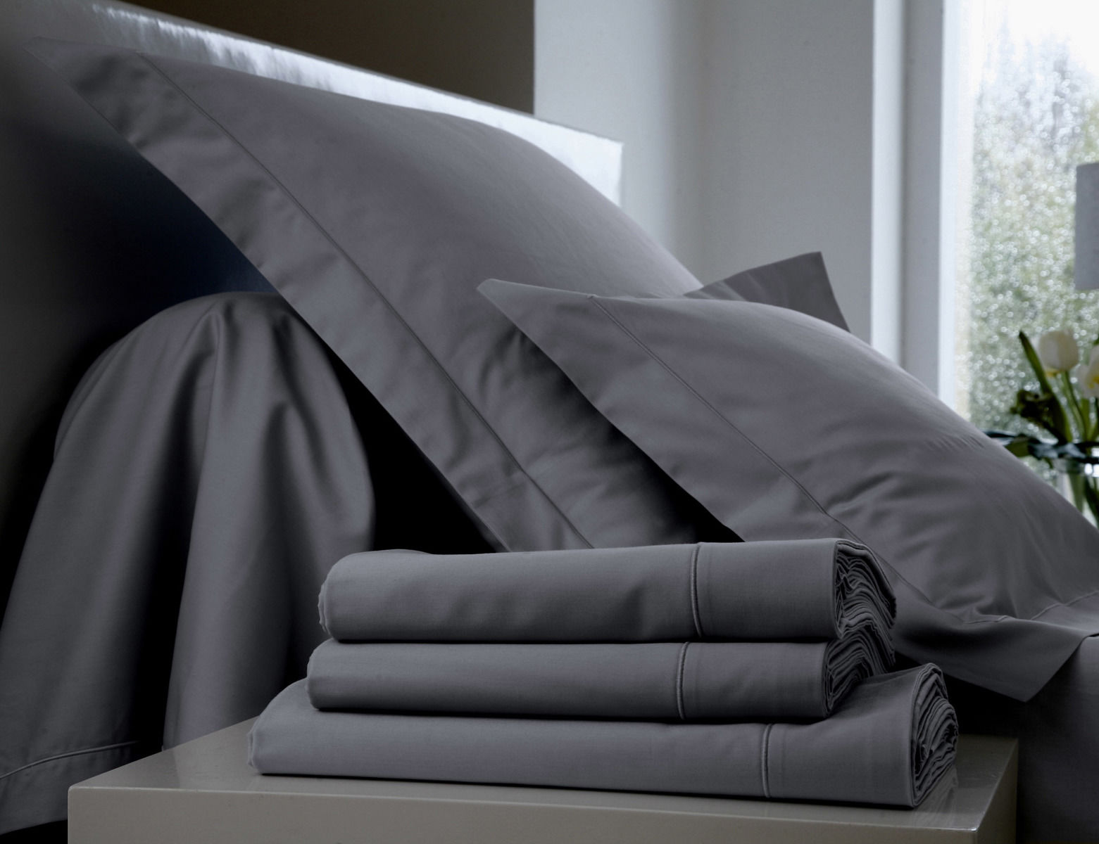 Blanc Des Vosges Prześcieradło perkalowe bez ściągacza UNI Grafitowe