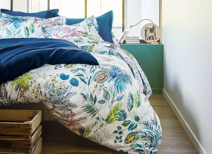 Blanc Des Vosges Poszewka satynowa Palmeraie Bleu Paon