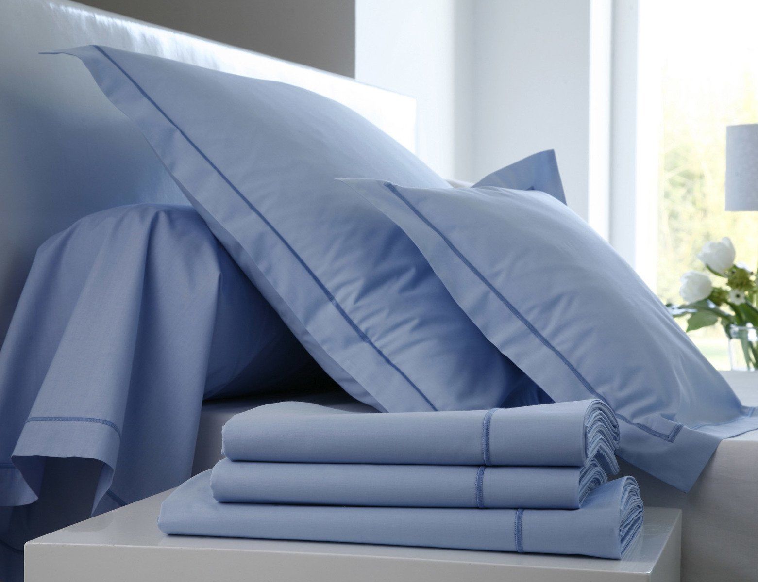 Blanc Des Vosges Poszwa perkalowa UNI Błękitna