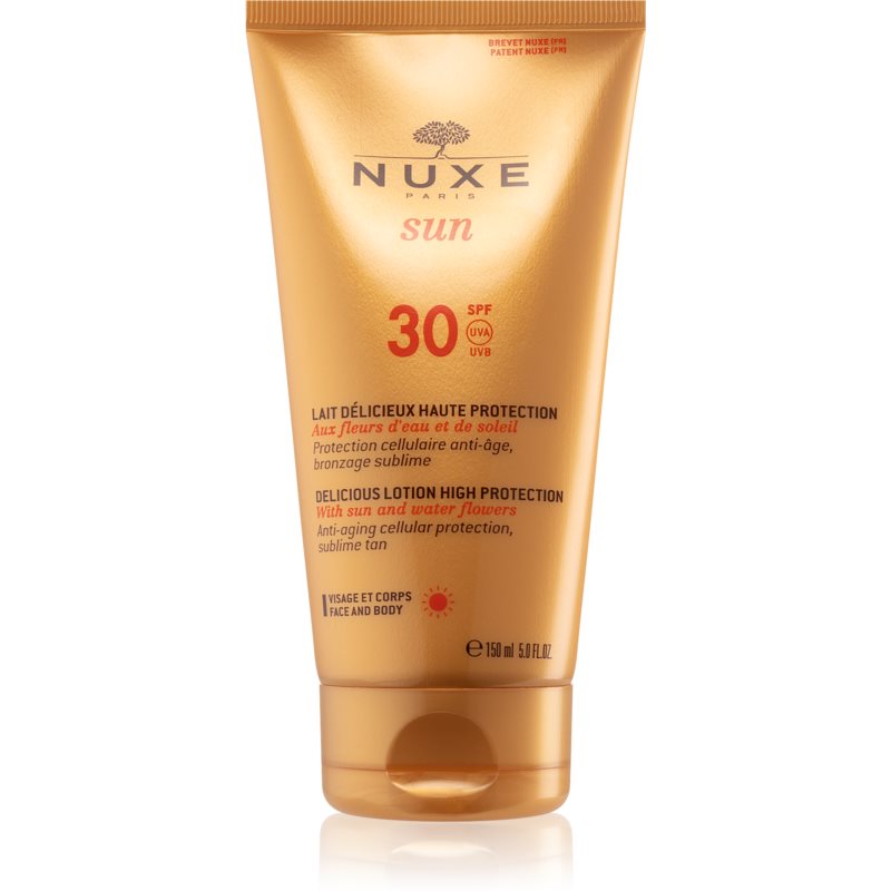Nuxe Sun mleczko do opalania do twarzy i ciała SPF30+ Anti Aging Cellular Protection Sublime Tan with Sun and Water Flowers 150 ml