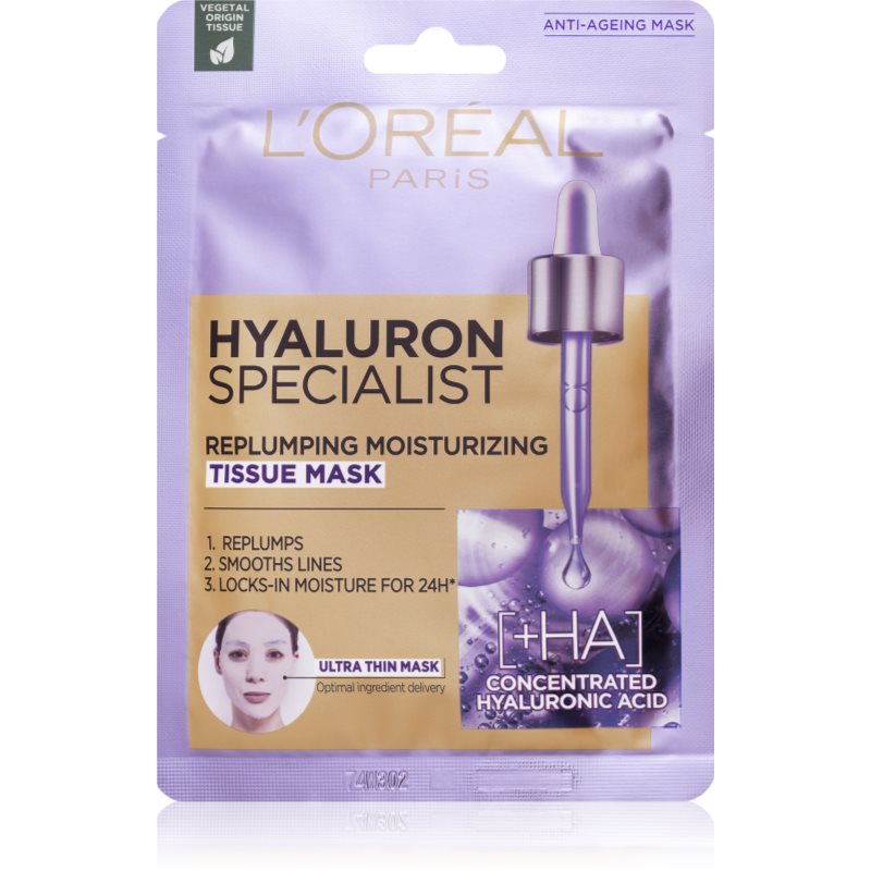 L''ORÉAL - HYALURON SPECIALIST - REPLUMPING MOISTURIZING TISSUE MASK - Nawilżająco-wypełniająca maska do twarzy w płachcie - 28 g