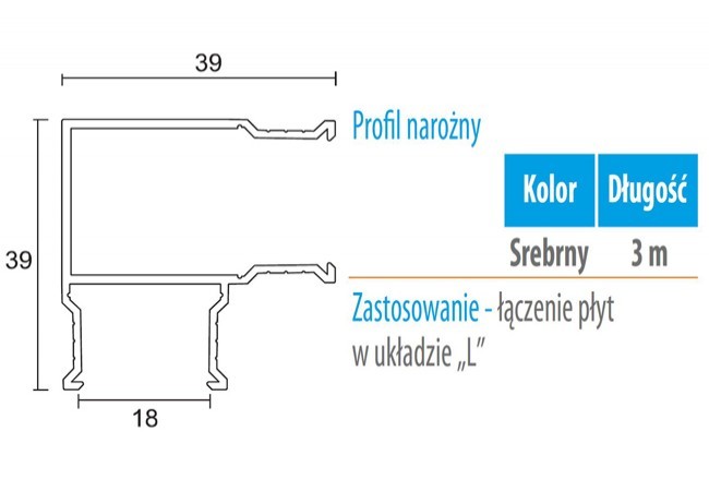 Profil WC 02N narożny (gr. płyty 18 mm ) -3m aluminium anoda