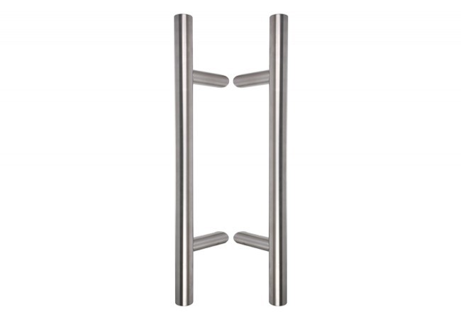 Pochwyt drzwiowy dwustronny skośne 45 fi 32 mm L-500, X-300 stal nierdzewna zestaw śrub w kpl. drewno pcv, alu. szkło.