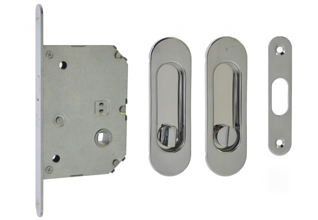 Zamek WC do drzwi przesuwnych z uchwytem owalnym 125x33 mm chrom