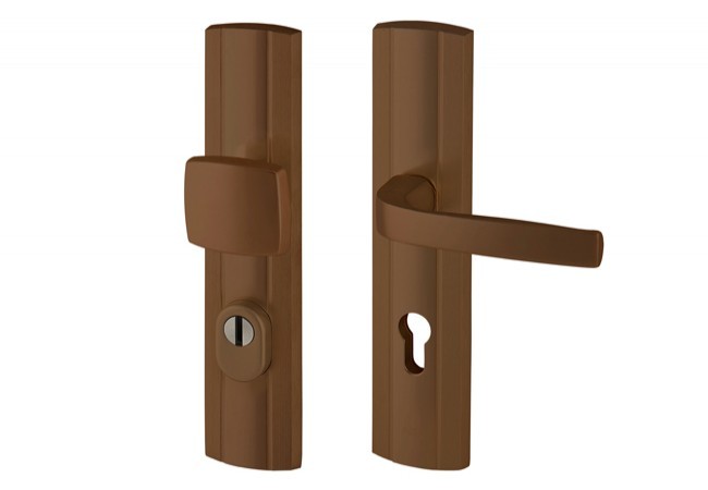 Pochwyt-klamka Axa PRESTIGE 92 WB klasa 3 z zabezpieczeniem wkładki FLEX (p.poż.), kolor F4 - stare złoto (grubość drzwi 74-83 mm)