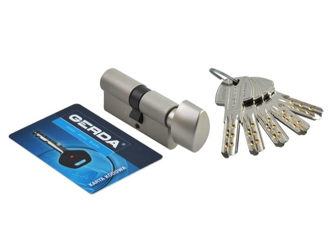 Wkładka bębenkowa Gerda PRO System (WKM4) 40g/30 nikiel satyna gałka, klasa 6 D