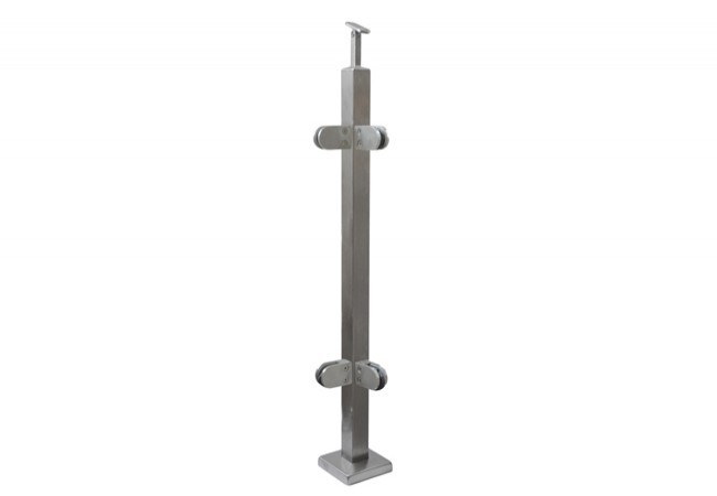 (47) Słupek kątowy 90 stopni z 4 uchwytami do balustrady szklanej,h=96,profil 40-x40 mm