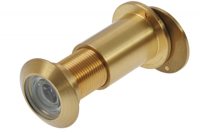 Wizjer drzwiowy fi 27 65-90 mm mosiądz satyna kąt widzenia 180 stopni