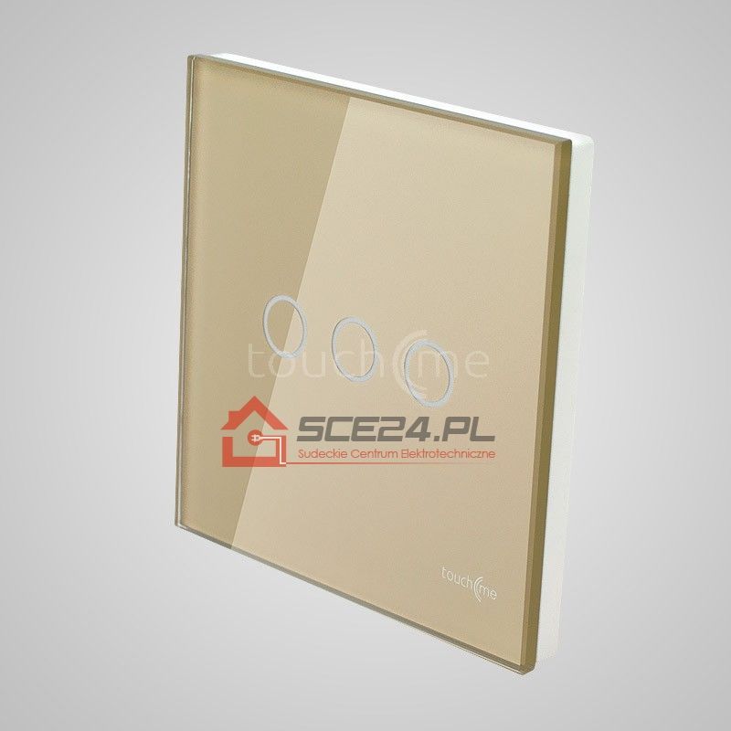 Duży panel dotykowy 86x86mm szklany, łącznik potrójny, złoty