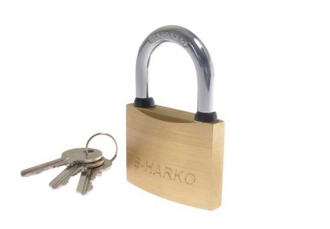 Kłódka mosiężna zatrzaskowa B-Harko HM 50 pałąk hartowany w systemie 1-go klucza C