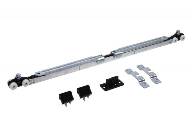 Wózki z obustronnym hamulcem do systemu Hafele Slido Classic, nośność 80 kg, skrzydło drewniane 730-846 mm