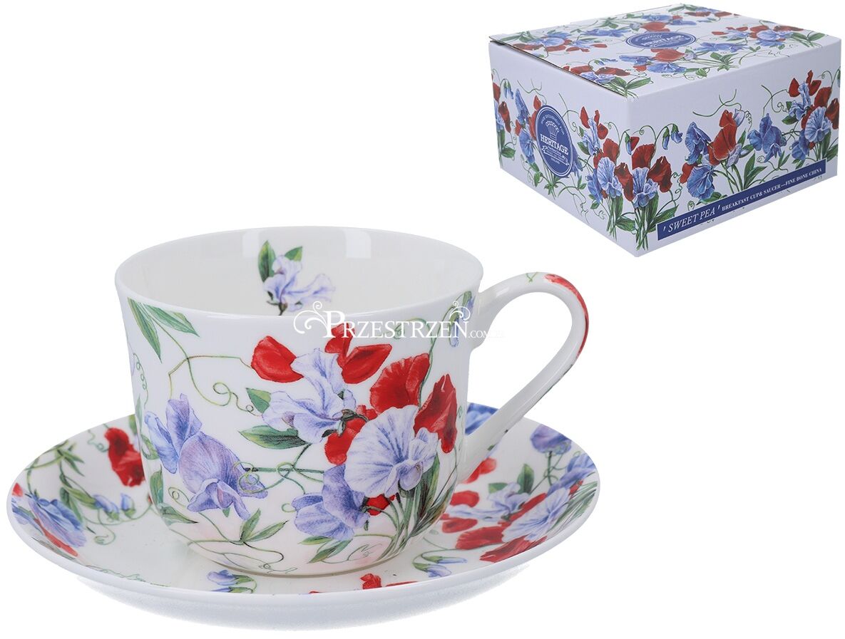DUŻA FILIŻANKA PORCELANOWA ze SPODKIEM Groszek - Sweet Pea