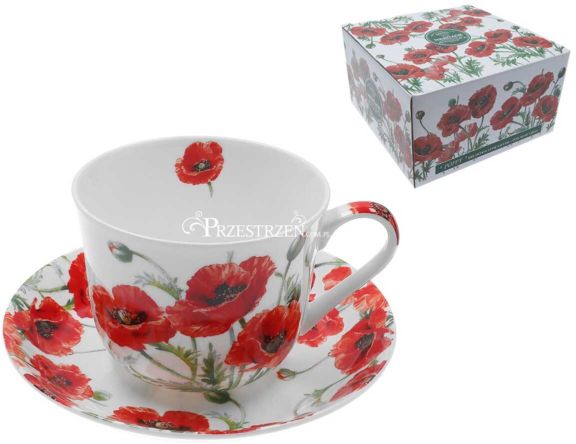 DUŻA FILIŻANKA PORCELANOWA ze SPODKIEM Maki - Poppy