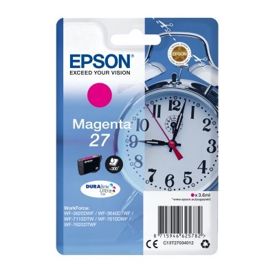 Epson oryginalny ink C13T27034012, 27, magenta, 3,6ml, WF-3620, 3640, 7110, 7610, 7620 C13T27034012
