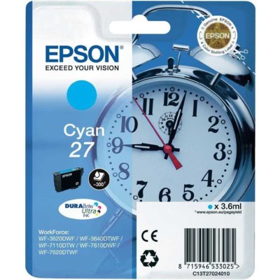 Epson oryginalny ink C13T27024012, 27, cyan, 3,6ml, WF-3620, 3640, 7110, 7610, 7620 C13T27024012