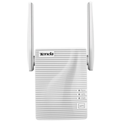 Tenda A15 AC750 Dual-Band Wi-Fi Repeater Biały (433 Mbit/s na paśmie 5 GHz i 300 Mbit/s na paśmie 2,4 GHz, 1 X LAN port, WPS, do 200 m okładka, stanu LED, 2 X antena wysokiej jakości, zwarta konstrukc A15