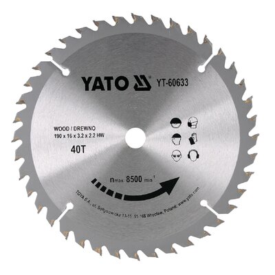 Yato PIŁA TARCZOWA Z WĘGLIKIEM WOLFRAMU DO DREWNA 190 16MM YT-60633