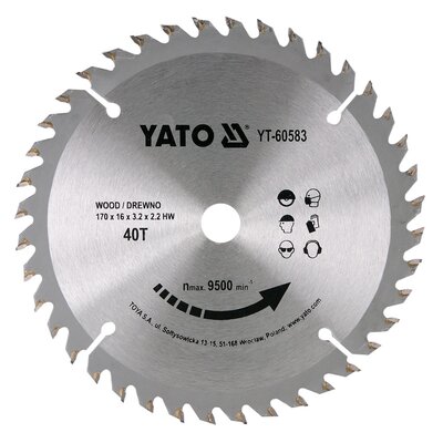 Yato PIŁA TARCZOWA Z WĘGLIKIEM WOLFRAMU DO DREWNA 170 16MM YT-60583