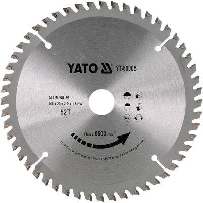 Yato PIŁA TARCZOWA Z WĘGLIKIEM WOLFRAMU DO ALUMINIUM 160 20MM YT-60905
