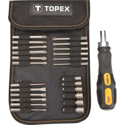 Topex Końcówki i zestaw nasadek, z wkrętakiem, komplet 26 części, , 39D352