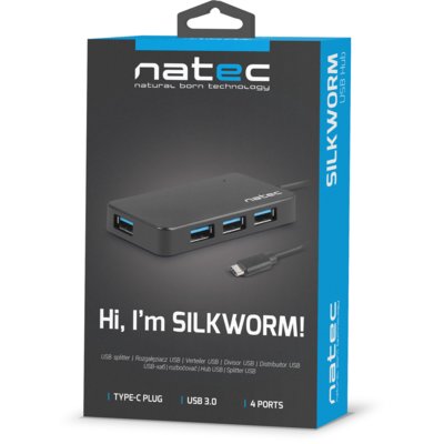 Natec Hub USB Silkworm 4xUSB 3.0 czarny USB-C NHU-1343