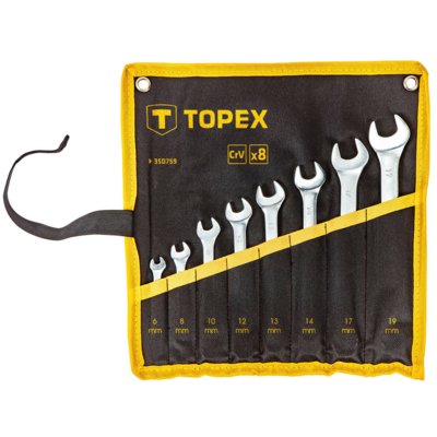 TOPEX grupa Klucze płasko-oczkowe 6-19mm, zestaw 8 szt., w płachcie 35D759 35D759