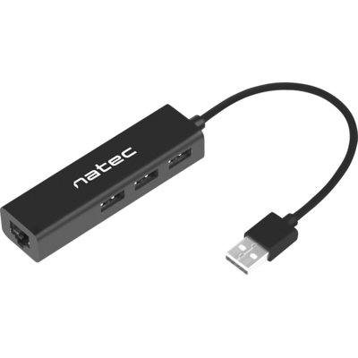 Natec Hub USB 3x USB 2.0 + RJ45 Dragonfly czarny NHU-1413