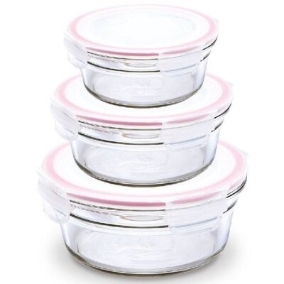 Glasslock Zestaw szklanych pojemnikow okraglych dla pierkarnika, 3 sztuki (GL-531)