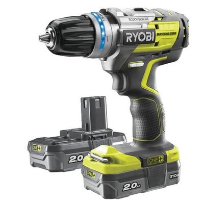 RYOBI Cordless Hammer R18PDBL-220S 18 Volt green black 2x Li-ion battery 2,0Ah