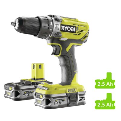 RYOBI Cordless Hammer R18PD3-225S 18 Volt green black 2x Li-Ion battery 2.5Ah
