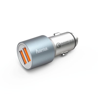 Hama Qualcomm Quick Charge  3.0 Car Charger, 2 X USB, metal (1 Accessories) 00173654