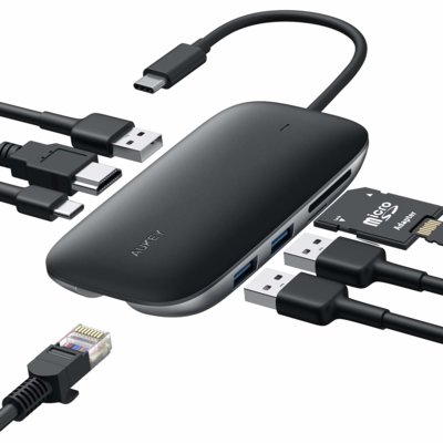 Aukey Hub Usb C CB-C71 8W1 RJ45 Hdmi 4K Pd 100W