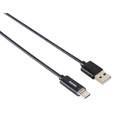 Hama Kabel USB Type-C, wyświetlacz z podświetleniem LED, czarny, 1 m 00074255