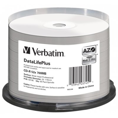Verbatim CD-R 700MB 52x DataLife Super AZO - do Tak (50 szt. - 43745 - nowość!!! 43745