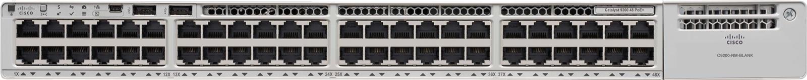 C9200-48P-A - 48x 1G RJ45 PoE+ 740/1440W 802.3at, opr. Network Advantage, Warstwa L3, Cisco Catalyst 9200 Switch
