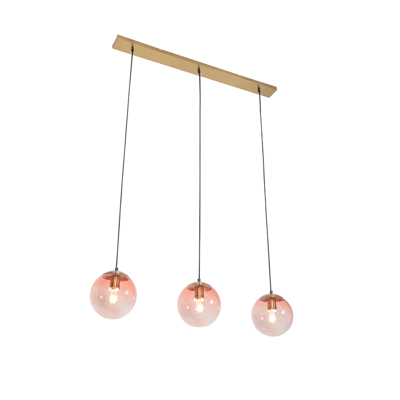 QAZQA Lampa wisząca art deco mosiądz różowe szkło 3-źródła światła - Pallon