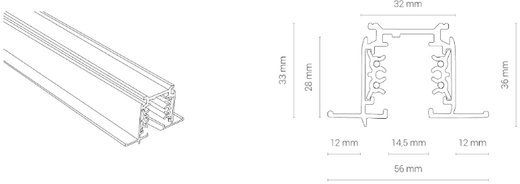 Podtynkowy profil szyna CTLS RECESSED TRACK, 3 CIRCUIT 1M CZARNY 8692