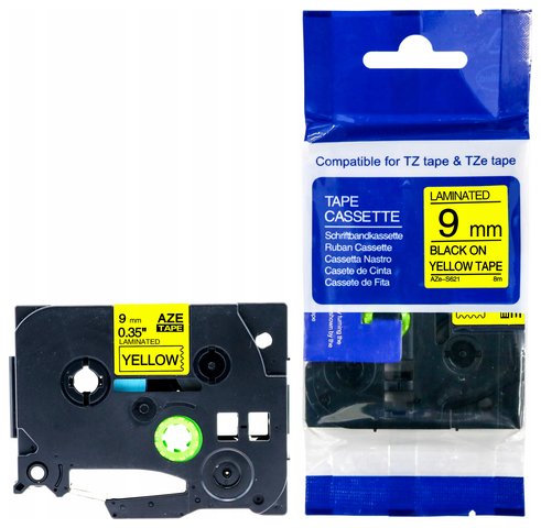 Taśma zamiennik do Brother 9mm/8m żółta specjalna czarny nadruk  TZES621