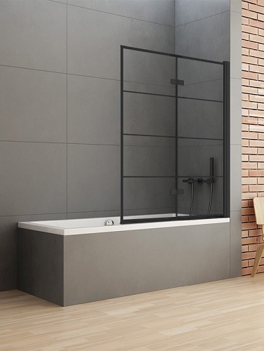 New Trendy NEW SOLEO BLACK parawan nawannowy dwuelementowy czarny profil czarna kratka 100x140 cm wersja prawa P-0050 P-0050