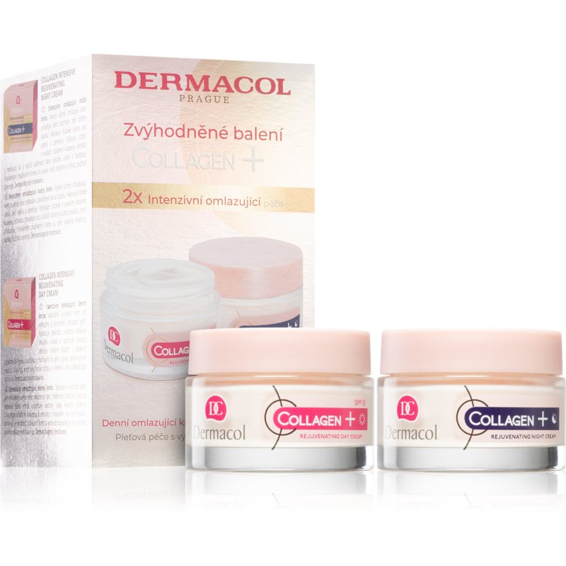 Dermacol Collagen+ SPF10 zestaw Krem na dzień Collagen+ Rejuvenating SPF10 50 ml + Krem na noc Collagen+ Rejuvenating 50 ml dla kobiet