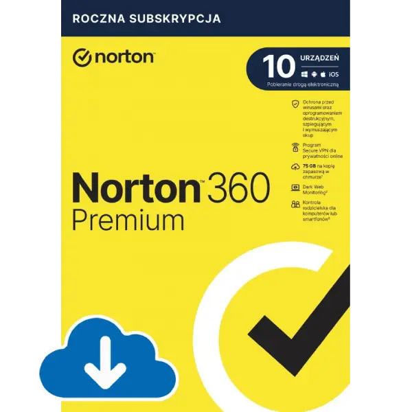 Norton 360 Premium (10 urządzeń, 1 rok) - klucz ESD - bez podawania karty płatniczej