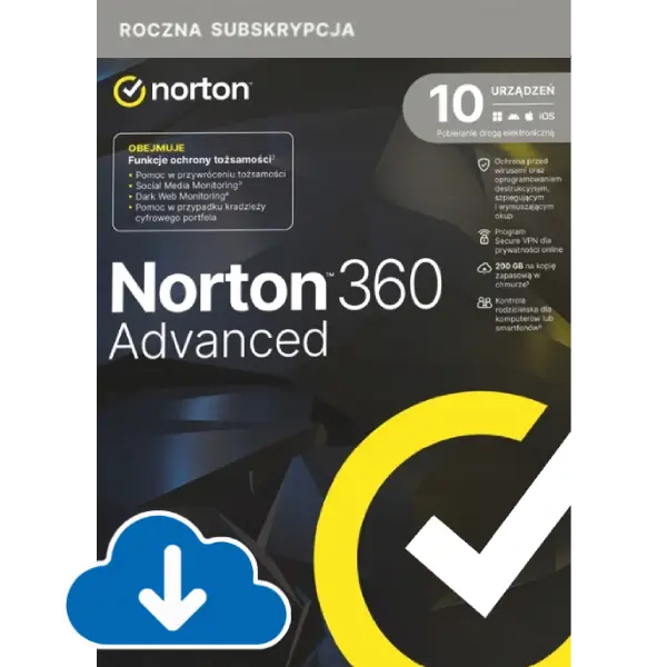 Norton 360 Advanced (10 urządzeń, 1 rok) - klucz ESD